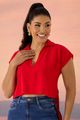 Blusa Quadrada Com Gola E Fenda Com Ferragem Vermelho 38