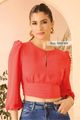 Blusa Cropped Com Pala Pregueada Coral 36