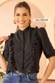 Blusa Camisa Romantica Com Babado Preto 38