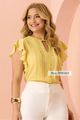 Blusa Com Babado Jabour E Bicos Aplicado Amarelo 38