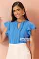 Blusa Com Babado Jabour E Bicos Aplicado Azul 38