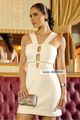 Vestido Plano Curto Com Brilho E Perolas Off White 38