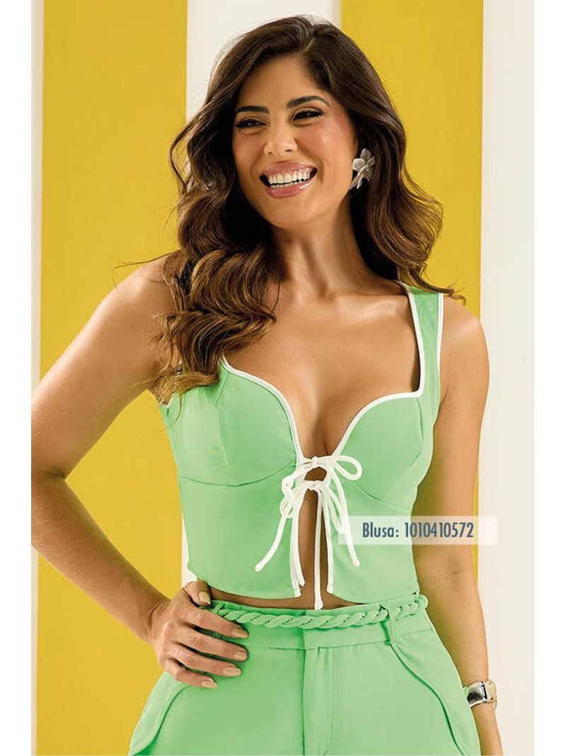 Blusa Regata Com Amarracao Dupla Verde 46