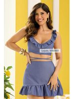 Conjunto Top Babado E Saia Balone Azul 42