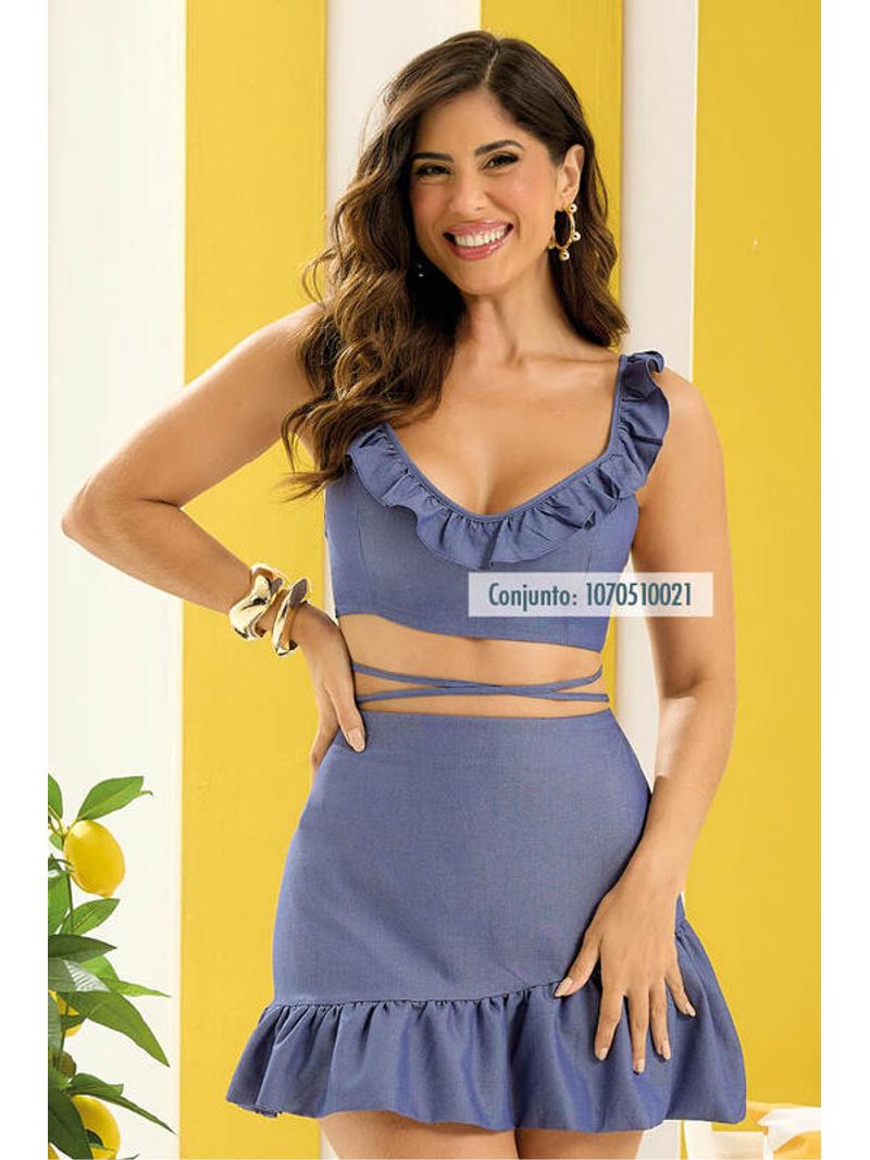 Conjunto Top Babado E Saia Balone Azul 42