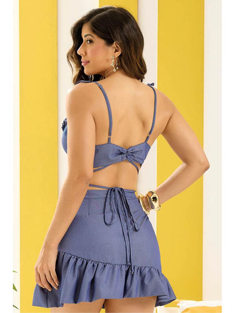 Conjunto Top Babado E Saia Balone Azul 42