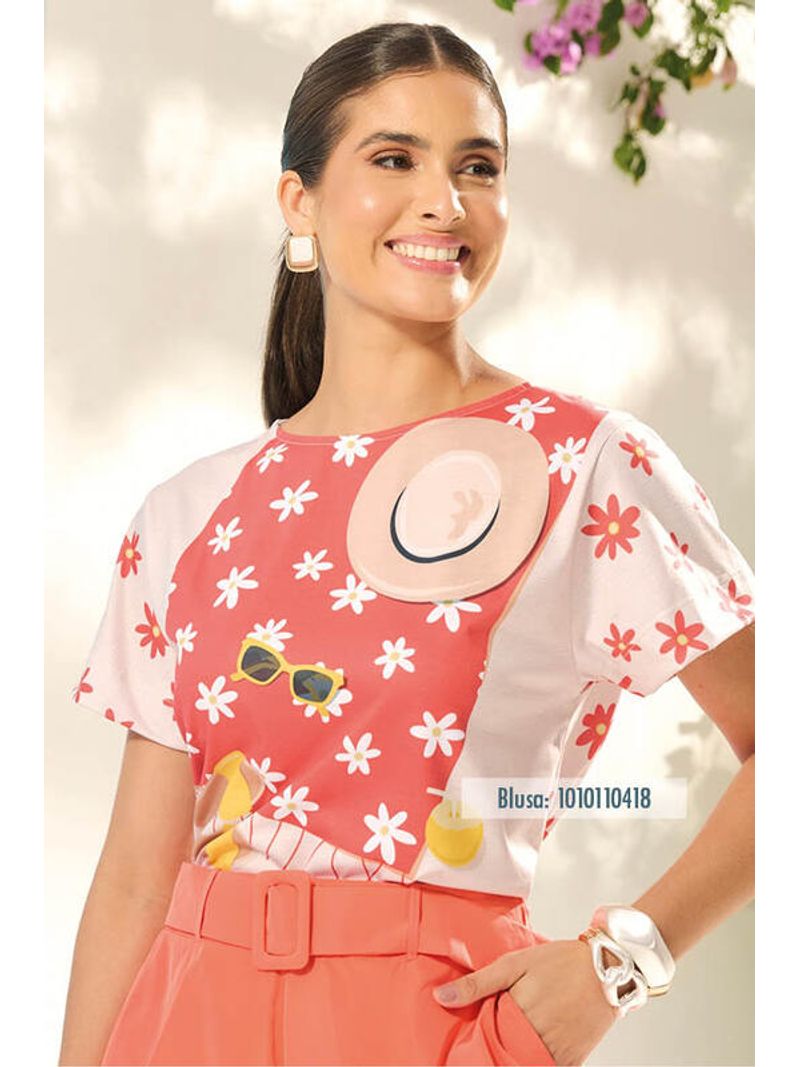 Blusa-T-shirt-Ampla-Com-Arte-Laranja-P