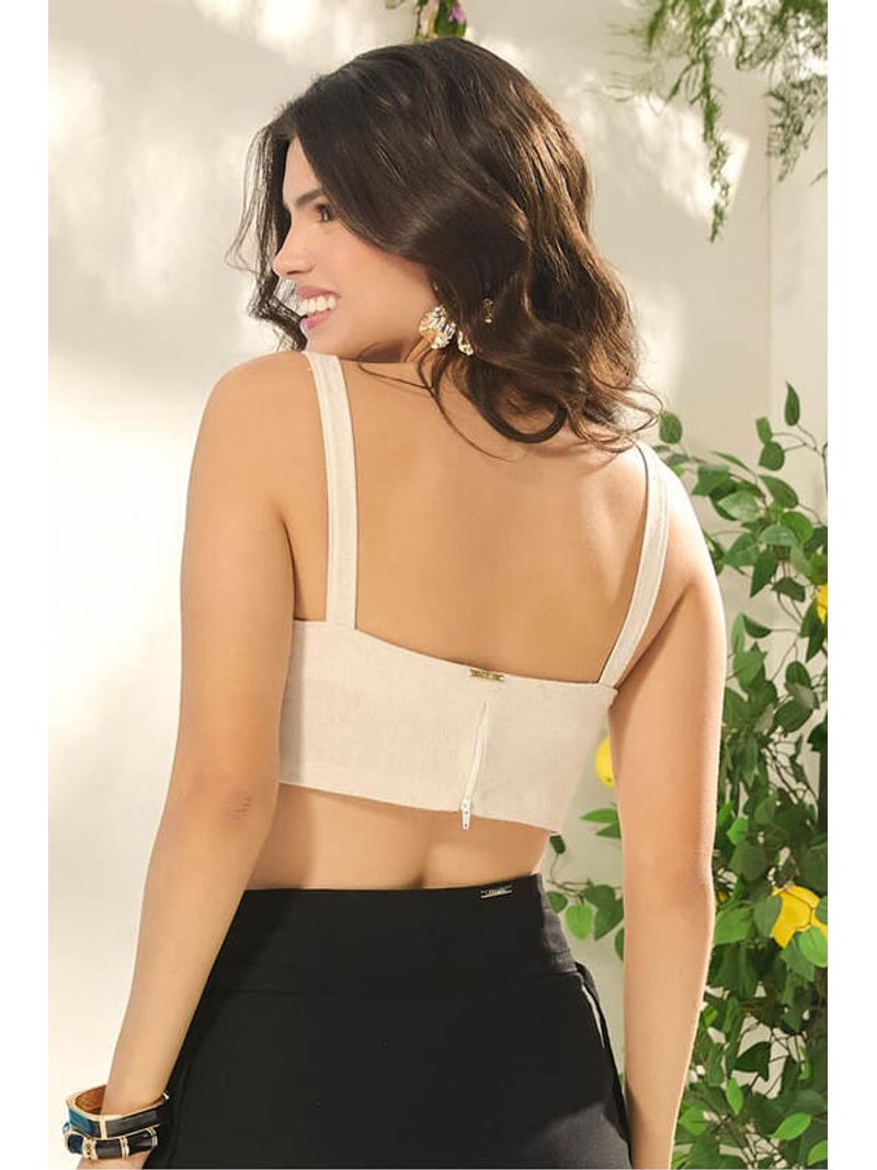 Blusa Top Com Franjas Rusticas Bege 36