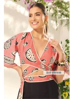 Blusa Transpassada Com Faixa Coral 38
