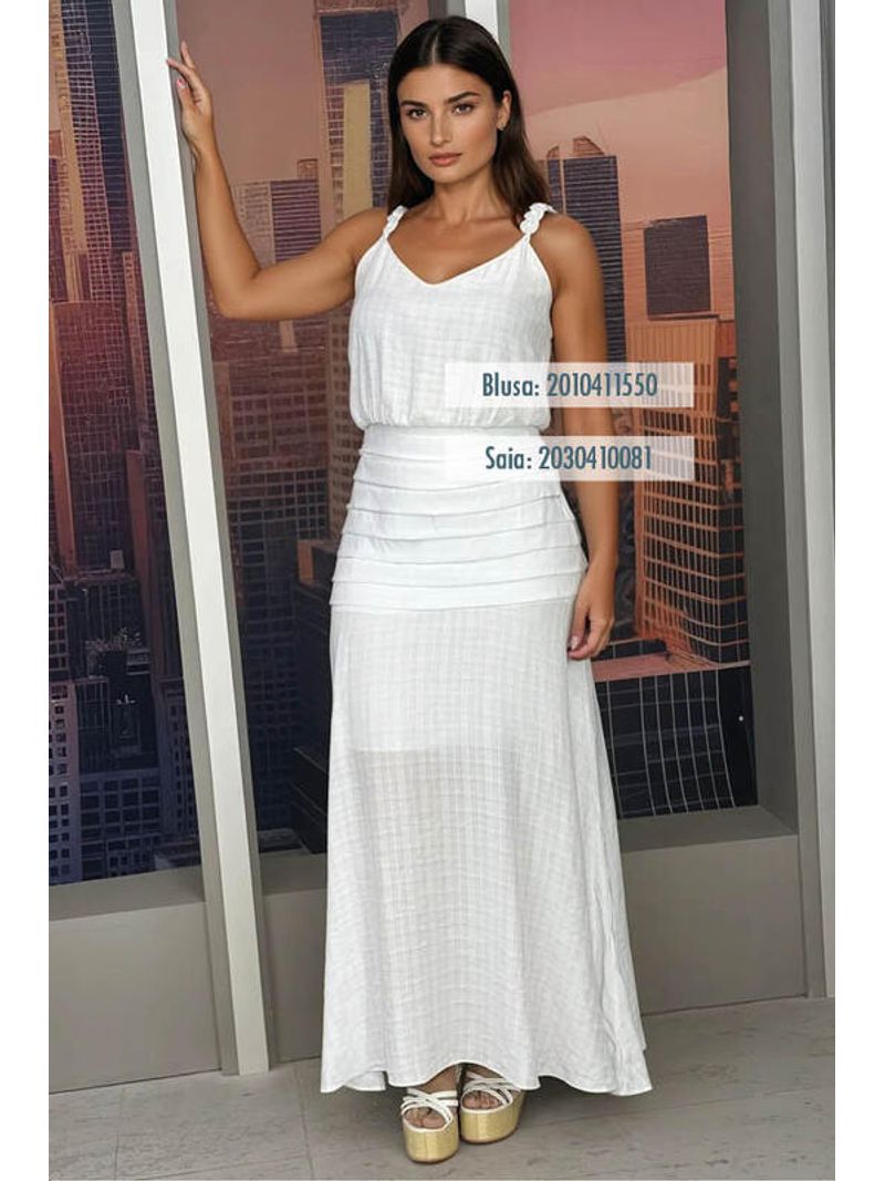Saia Longa Com Pala Larga Dobraduras Branco 38
