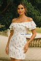 Vestido Curto Com Mangas De Camadas De Babados Off White 36