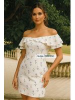 Vestido Curto Com Mangas De Camadas De Babados Off White 44