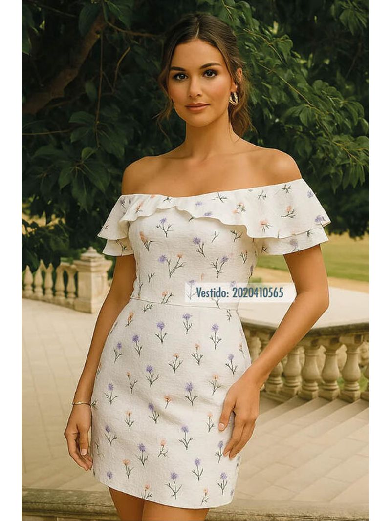 Vestido Curto Com Mangas De Camadas De Babados Off White 44