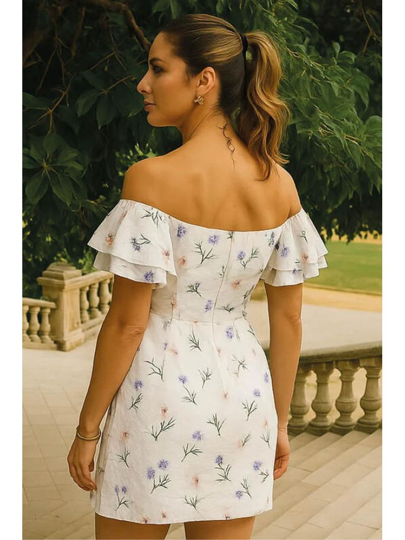 Vestido Curto Com Mangas De Camadas De Babados Off White 44