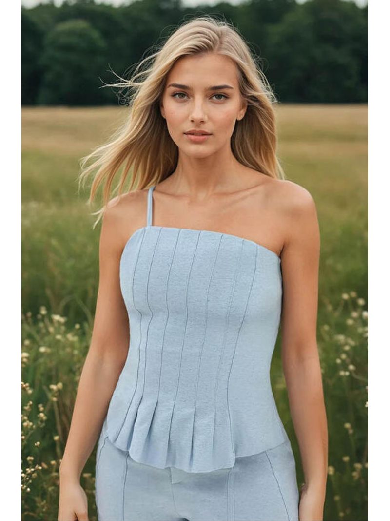 Blusa Top Com Pregas Azul 46