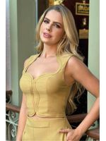 Blusa Com Detalhe Organico De Vieses Aplicados Caqui 44