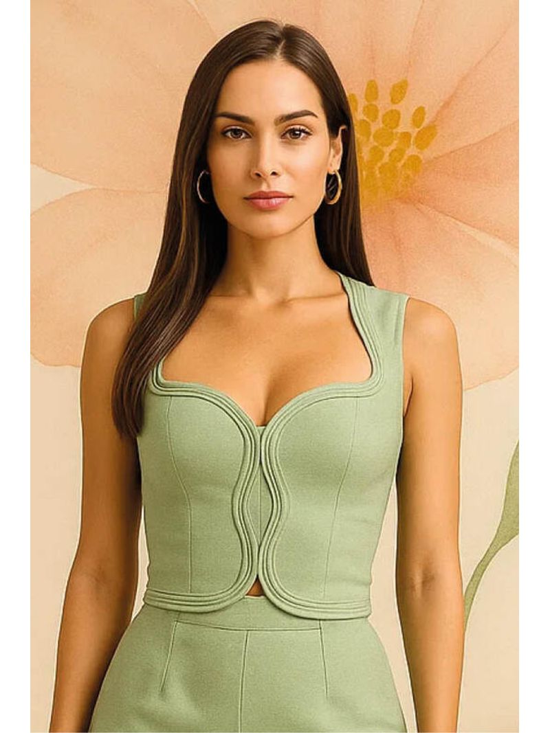 Blusa Com Detalhe Organico De Vieses Aplicados Verde 46