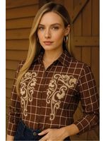 Blusa-Camisa--Ajustada-Com-Mangas-Longas-Marrom-38