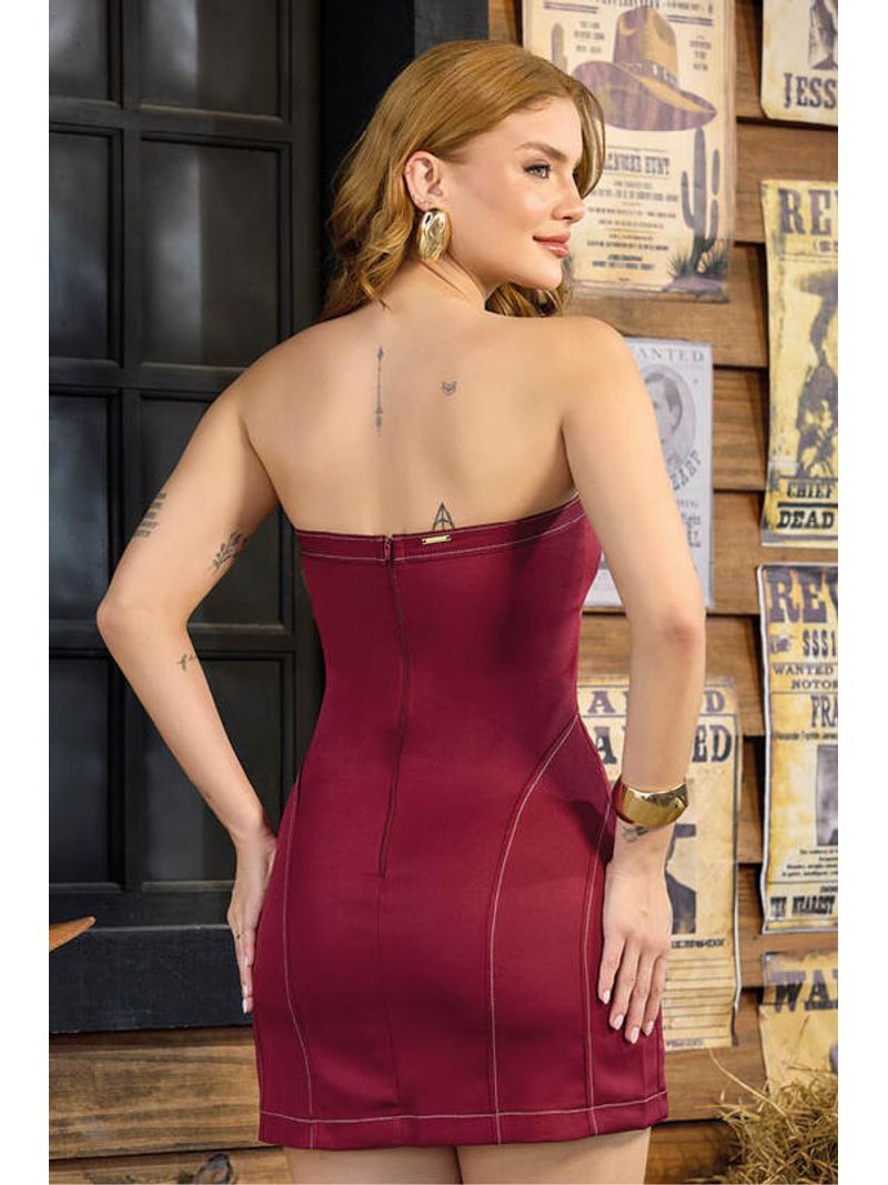 Vestido Sem Alca Com Recorte Vinho 46