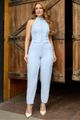Conjunto De Blusa Com Botoes E Gola Alta E Calc Off White 36
