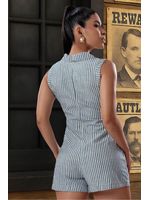 Macacao Listrado Detalhe Mangas E Gola Azul 46