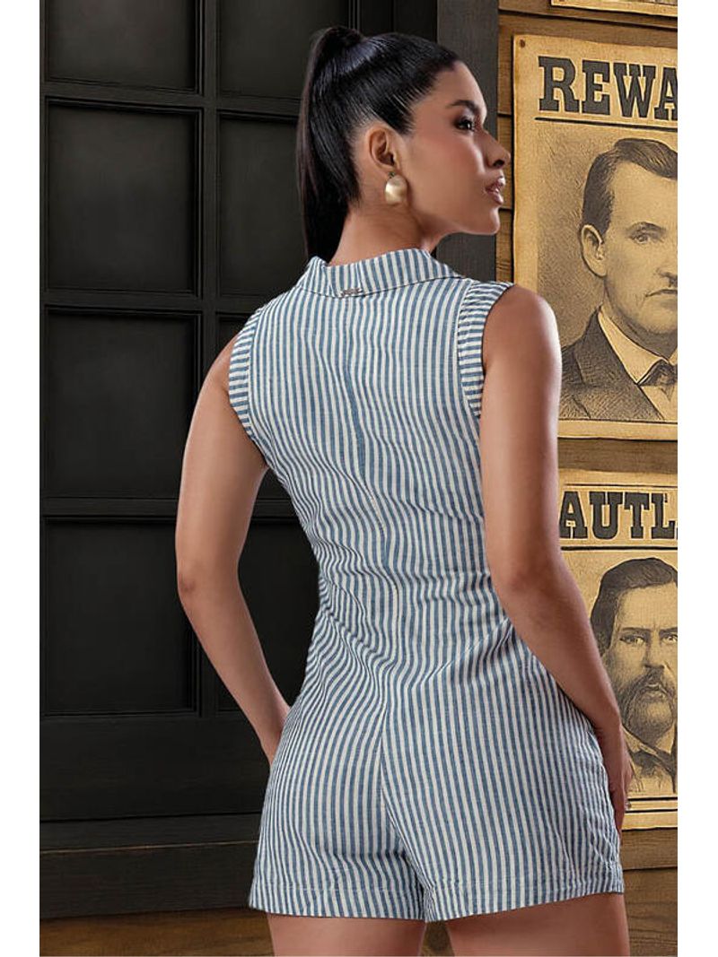 Macacao Listrado Detalhe Mangas E Gola Azul 46