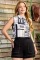 Conjunto De Blusa Com Gola E Short Com Bolso Preto 36