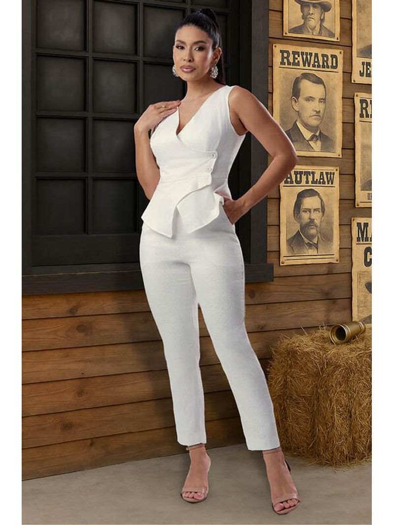 Conjunto De Calca E Colete Tweed Off White 44