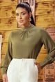 Blusa Manga Longa Detalhe De Laco Verde 38