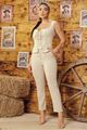 Conjunto Blusa Com Amarracao Decorativa E Calca Bege 36
