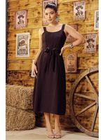 Vestido Midi Com Cinto Faixa Preto 42