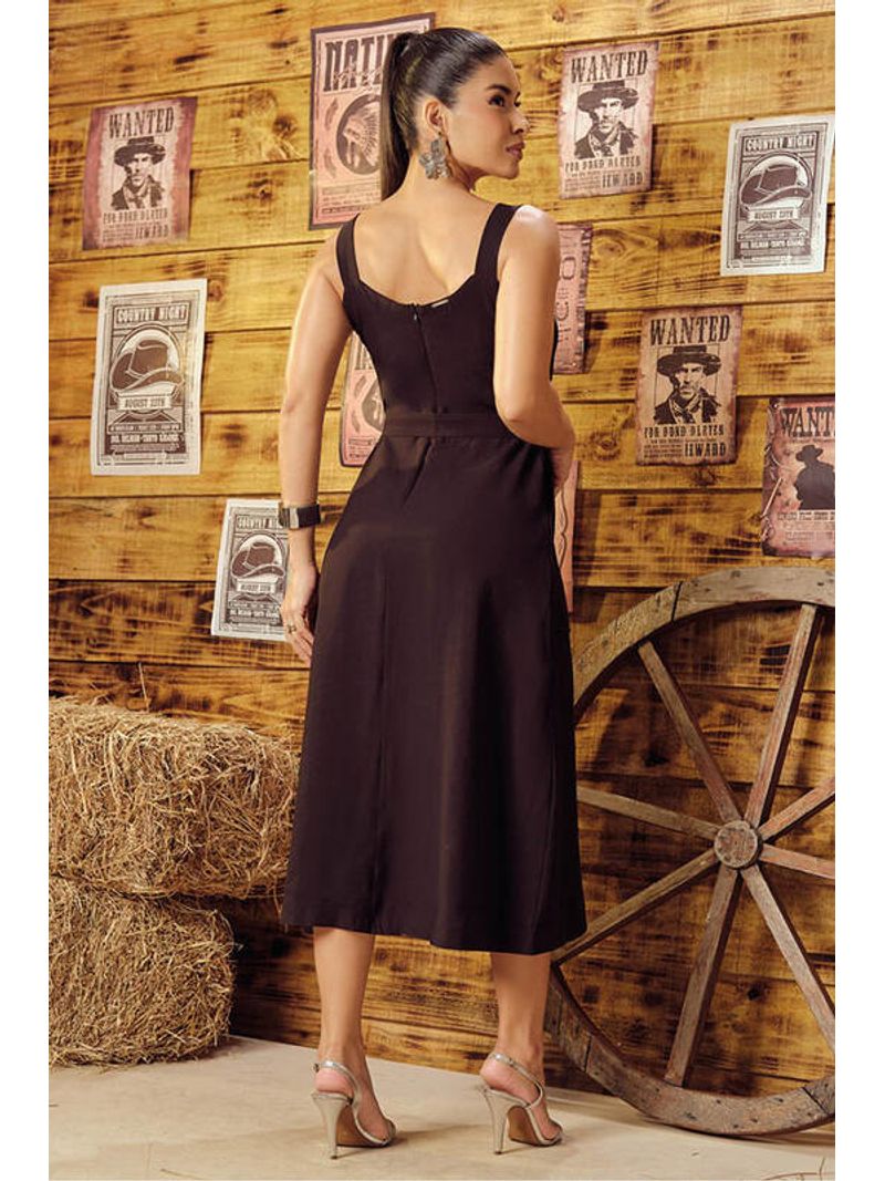 Vestido Midi Com Cinto Faixa Preto 42