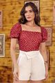 Conjunto Blusa  Manga Bufante E Short Com Faixa Estampado 38