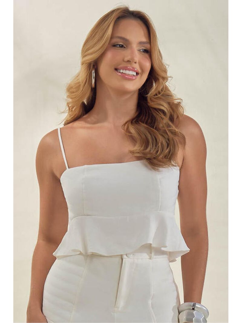 Blusa  Com Alca Fina E Babados Off White 46