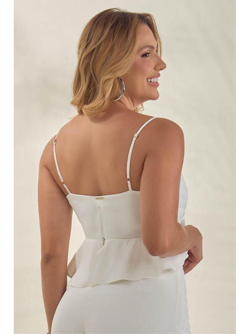 Blusa  Com Alca Fina E Babados Off White 46