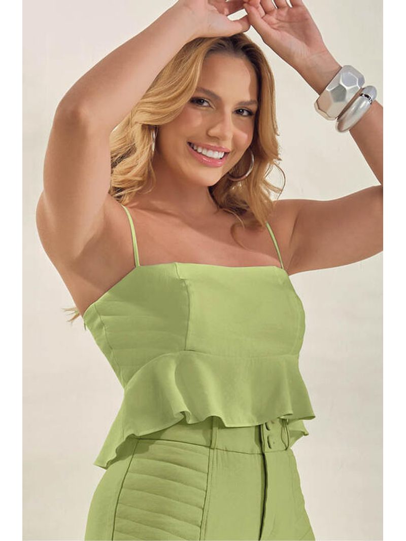 Blusa  Com Alca Fina E Babados Verde 44