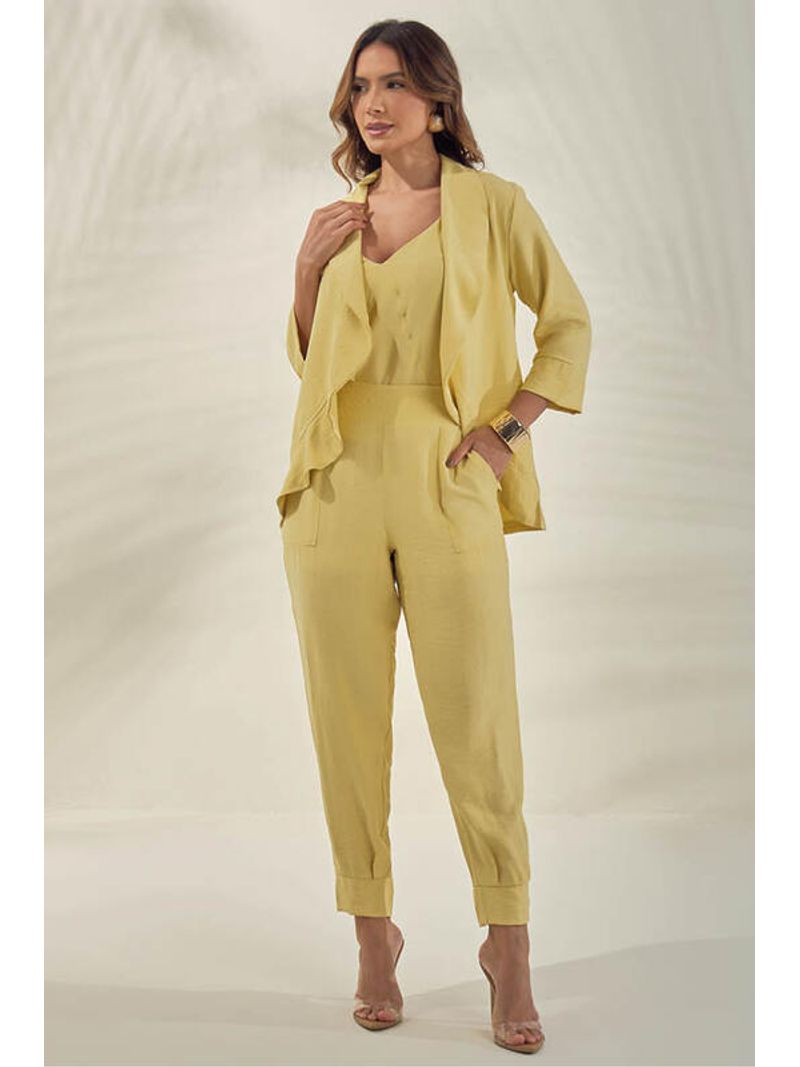 Calca Carrot Com Cos Pespontado Amarelo 40