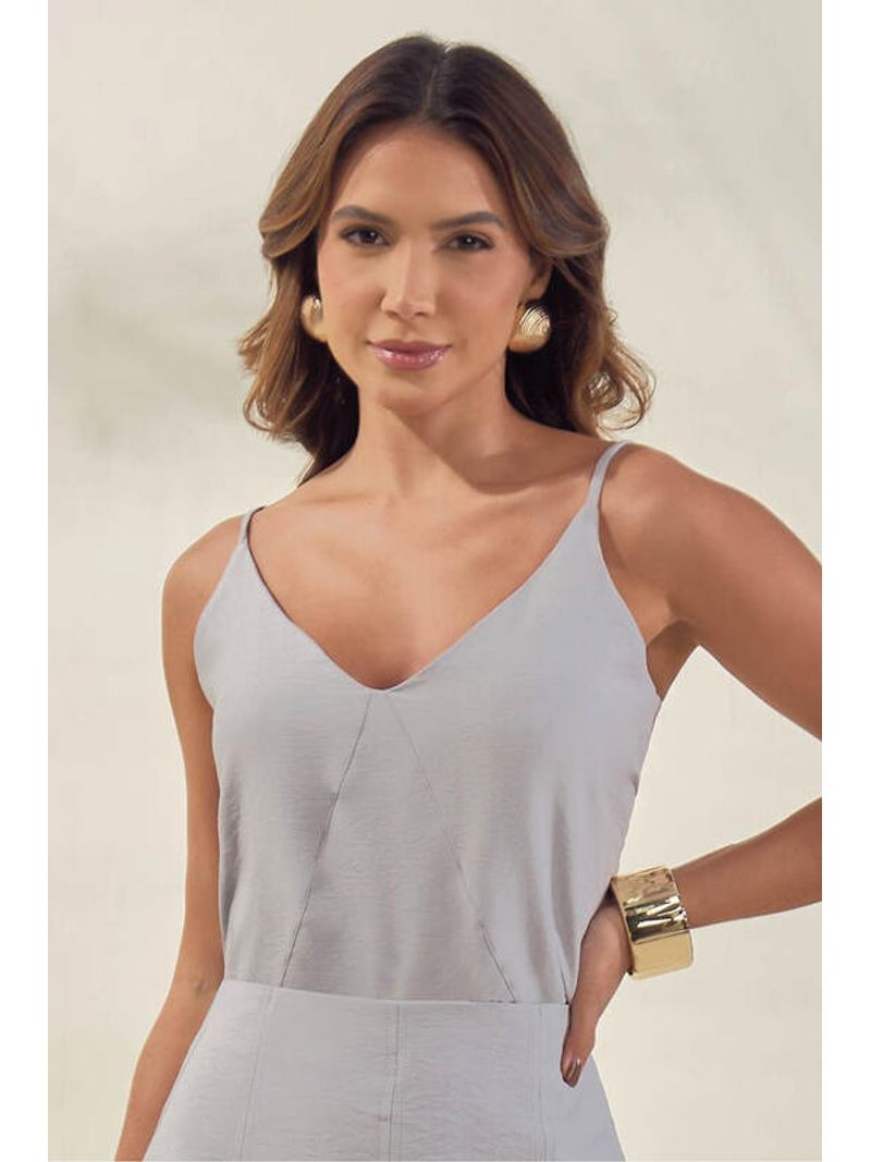 Blusa Regata Com Recortes Cinza 40