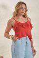 Blusa De Alca Fina Com Babado Vermelho 38