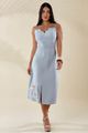 Vestido Midi  Alca  Fina  E   Bordado Azul 38