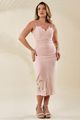 Vestido Midi  Alca  Fina  E   Bordado Rosa 38