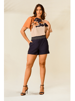 Conjunto Com Blusa E Short Com Pesponto No Cos Marinho 36