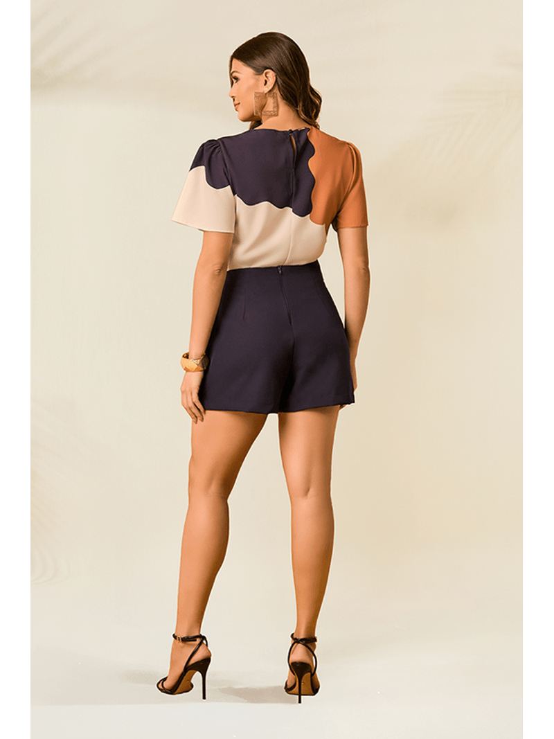 Conjunto Com Blusa E Short Com Pesponto No Cos Marinho 36