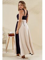 Vestido Longo Bicolor Transpassado Com Cinto Bege 44