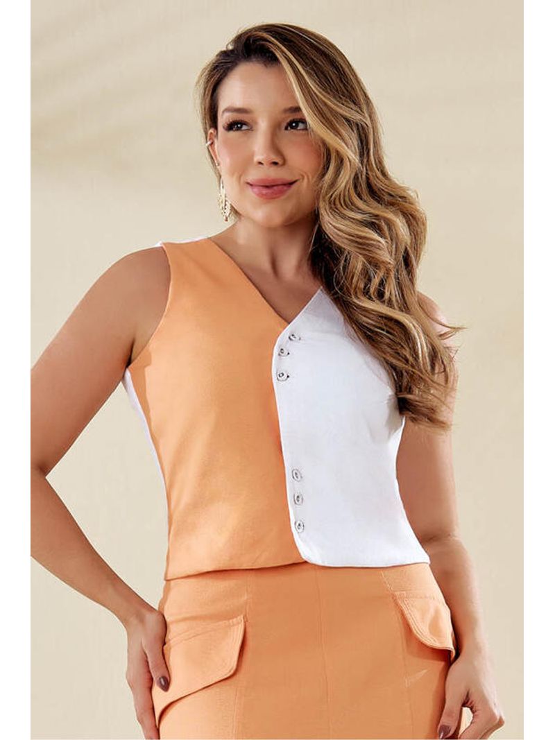 Outwear Bicolor Com Abotoamento Laranja 38