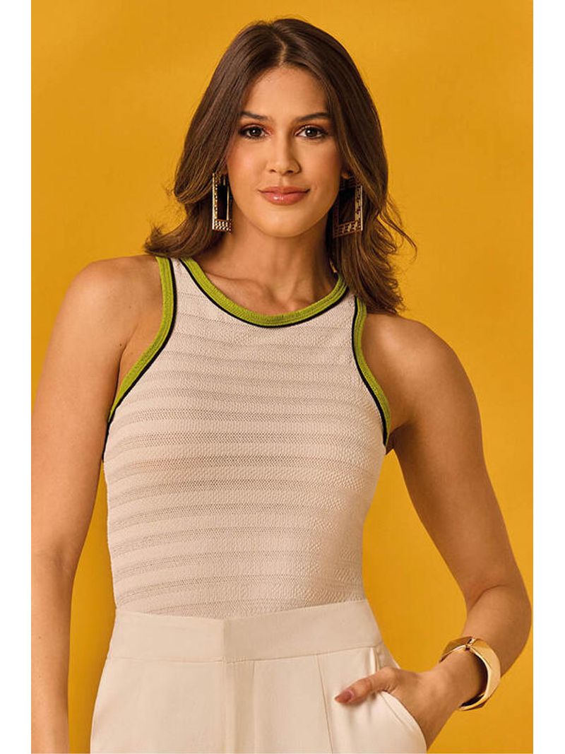 Blusa Regata Nadador Com Vies Off White Xg