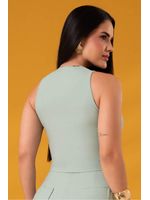 Blusa Cropped Com Ziper Destacavel E Nervuras Verde 46