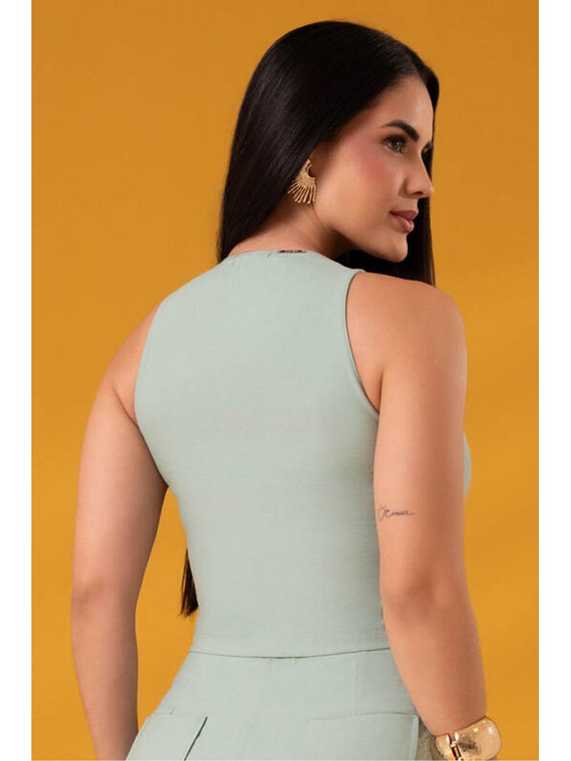 Blusa Cropped Com Ziper Destacavel E Nervuras Verde 46