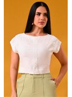 Blusa Semi Cropped Ampla Com Bicos Off White 46