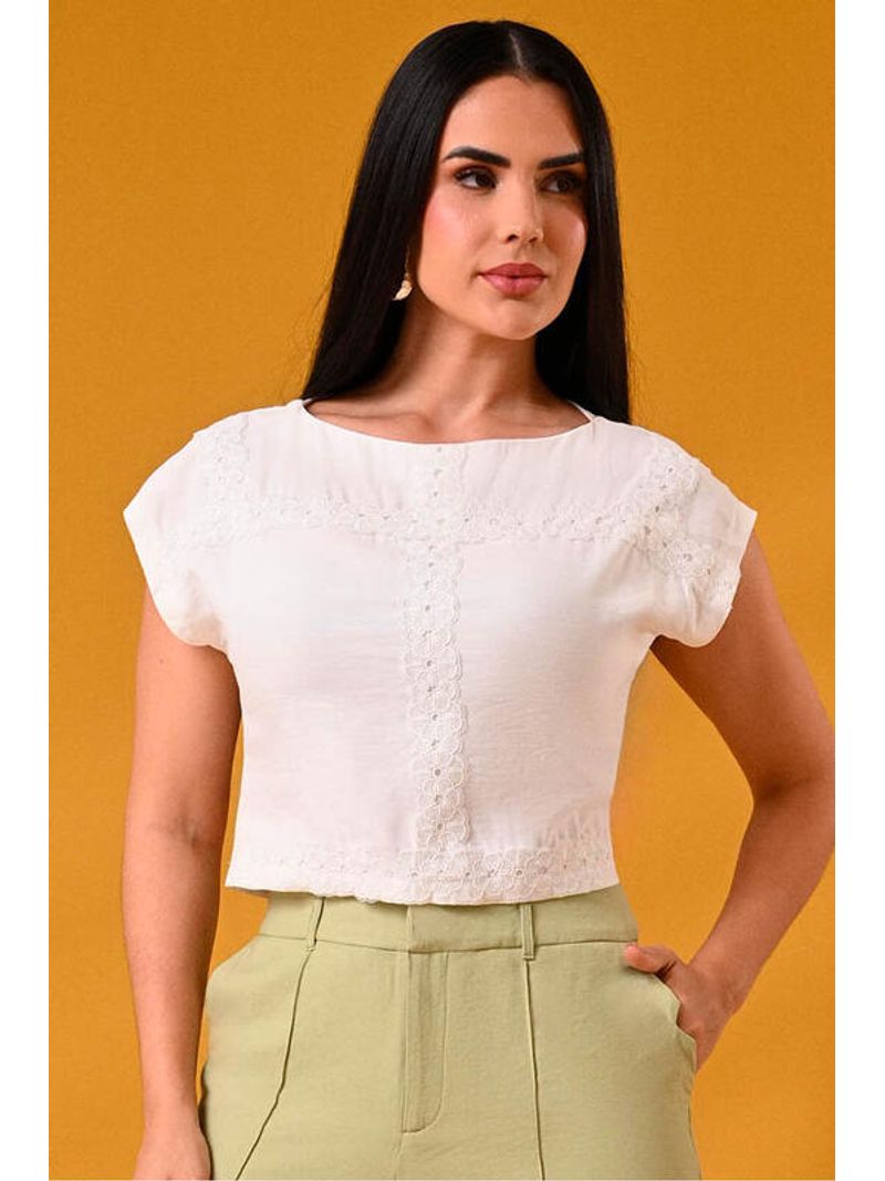 Blusa Semi Cropped Ampla Com Bicos Off White 46